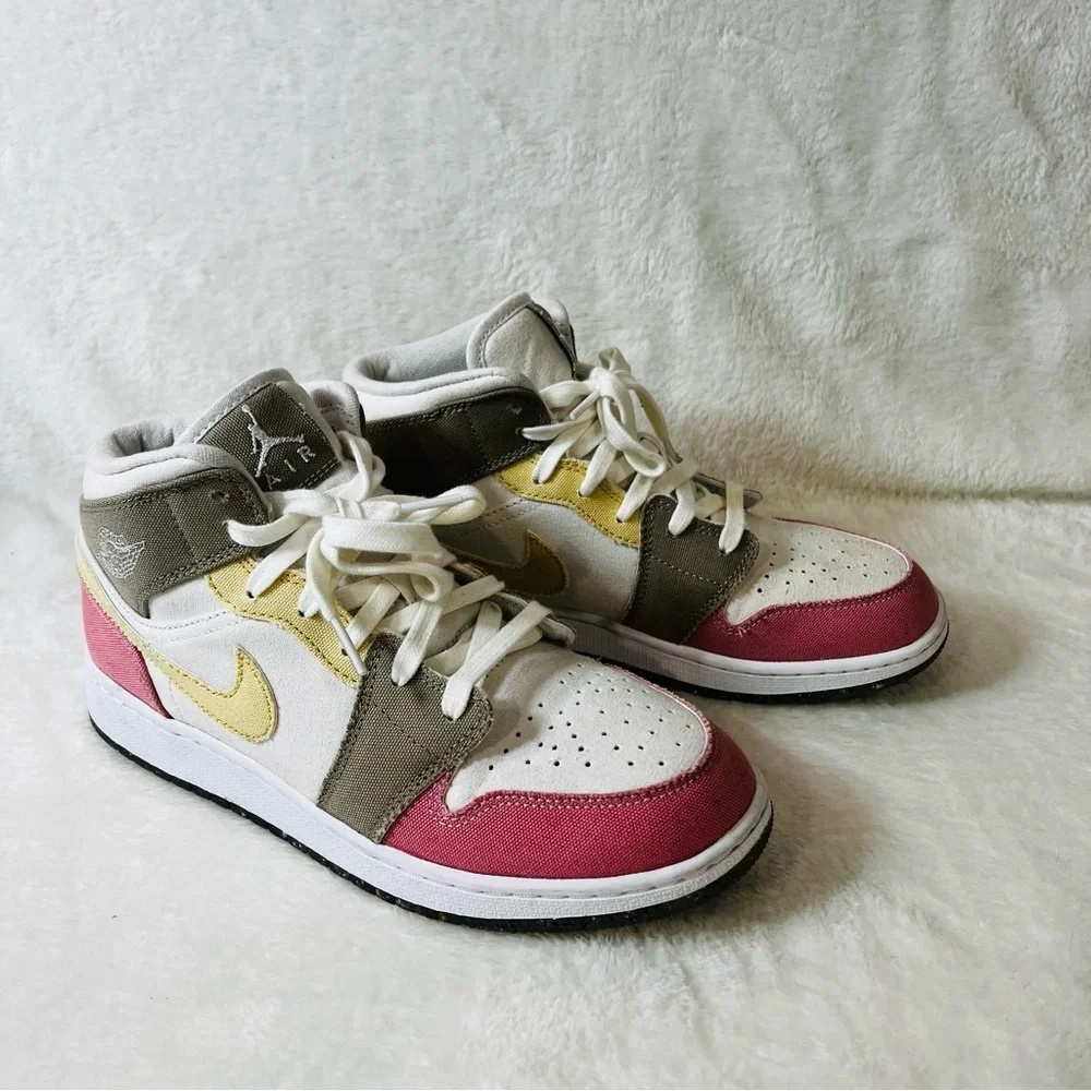 Nike Air Jordan 1 Mid SE GS Pastel Grind DJ0338-100 Pink‎ Green White Yellow 7Y
